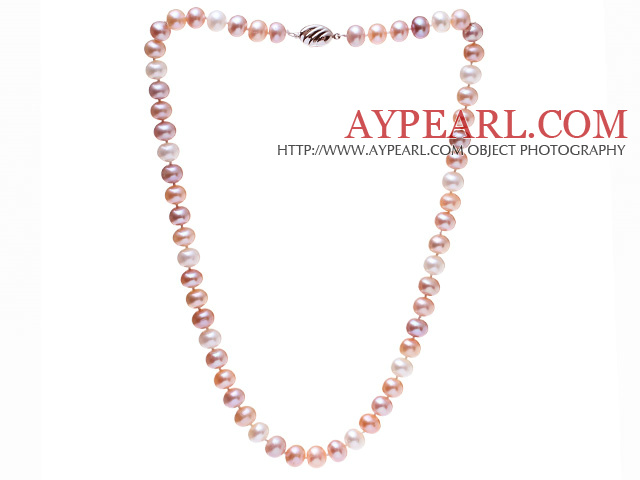 Mode 8 -9mm blanc naturel rose et le pourpre perle d'eau douce collier de perles ( sans boîte)
