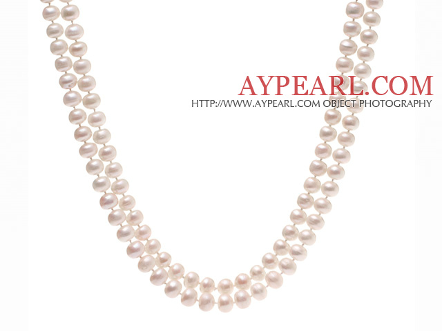 Elegant Long Design 9-10mm Natural White Freshwater Pearl Beaded Necklace