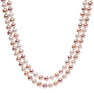 Elegant Long Design 8-9mm Natural White Pink And Purple Freshwater Pearl Beaded Necklace