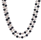 Elegant Long Design 8-9mm Natural Black And White Freshwater Pearl Beaded Necklace