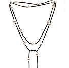 Mode Multi Function style long 10 - 11mm d'eau douce blanche collier de perles de cuir souple noir