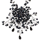 Lovely Wired Crochet Black Series Freshwater Pearl Crystal Flower Pendant Necklace