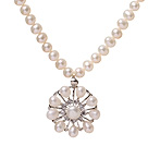 Mode Single Strand naturel d'eau douce blanche perle collier pendentif Zircon