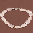 Trendy Natural White Freshwater Pearl Square Shape Rose Quartz Chunky Necklace