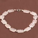 Trendig Natural White Freshwater Pearl Square Form Rose Quartz Chunky Halsband