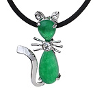 Wholesale Nice Teardrop Green Inlaid Malaysian Jade Pendant Necklace With Black Leather