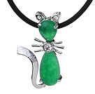 Nice Teardrop Green Inlaid Malaysian Jade Pendant Necklace With Black Leather