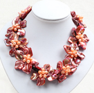 Beautiful Orange Series 9 Pearl Shell Flowers Leather Necklace