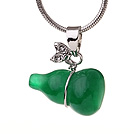 Lovely Cucurbit Shape Green Malaysian Jade Zircon Pendant Necklace With Metal Chain