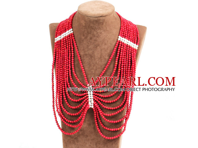 Splendid Statement Multi Strand Red Coral Beads African Wedding Necklace