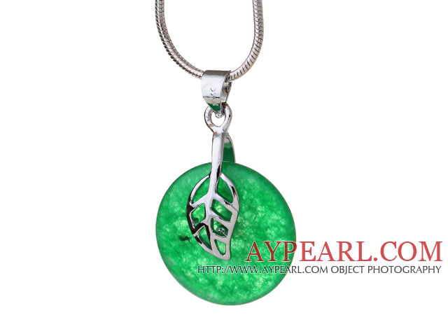 Lovely Inlaid Round Green Malaysian Jade Pendant Necklace With Metal Chain