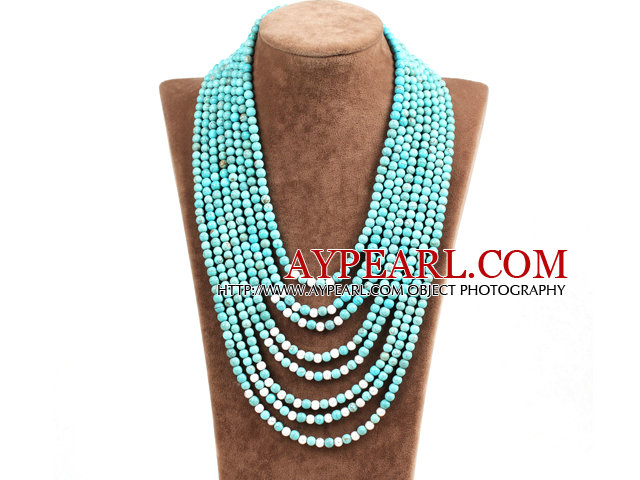 Splendid Statement Multi Strand Blue Turquoise White Howlite Beads African Wedding Necklace
