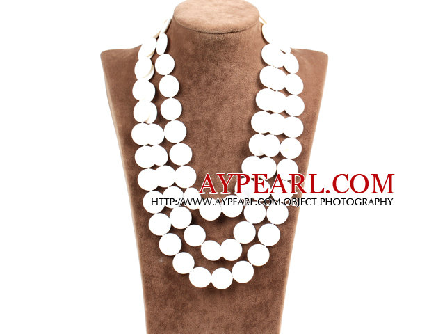 Amazing 3 Strands Disc Shape Natural White Shell Necklace(Can be made in other colors)