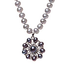 Fashion Natural Gray Ferskvann Pearl Strand kjede med Dark Purple Pearl Rhinestone anheng ( No Box )