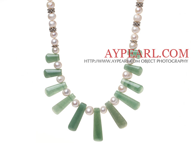 Belle Blanc naturel perles d'eau douce et goberge Forme Aventurine Collier Strand ( sans boîte)