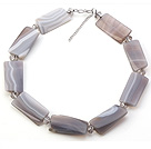 Beautiful Rectangle Shape Gray Series Banded Agate And Crystal Strand Necklace With Extendable Chain