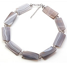 Wholesale Beautiful Rectangle Shape Gray Series Banded Agate And Crystal Strand Necklace With Extendable Chain