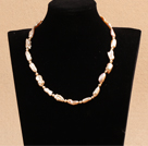 Fashion Natural White Freshwater Pearl And Square Aventurine Strand Necklace With Gold Spacers