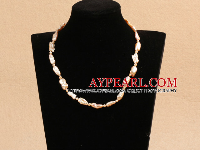 Mode Natural White Freshwater Pearl And Square Aven Strand halsband med guld Spacers