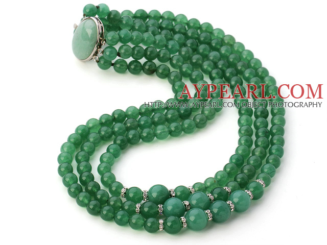 Fashion Multilayer Round Aventurin Beaded Necklace Med Oval Stone Clasp