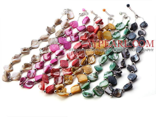 Nice 6 Pcs Multi Color Irregular Shell Beads Strand Necklace With Extendable Chain (Random Colors)