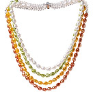 Fashion Multi Strands Multi Color Baroque Freshwater Pearl And White Crystal Beads Necklace With Magnetic Clasp