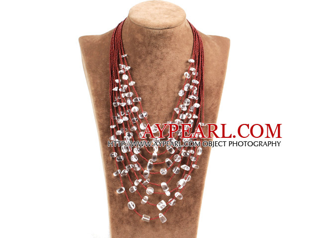 Fashion Multi Strands White Green Baroque Freshwater Pearl And White Crystal Beads Necklace With Magnetic Clasp
