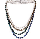 Nice Fire Strands Multi Color barokk ferskvann perle og hvit krystall perler halskjede med magnetisk lås