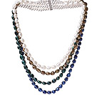 Nice Four Strands Multi Color Baroque Freshwater Pearl And White Crystal Beads Necklace With Magnetic Clasp