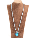 Fashion Natural Light Blue Freshwater Pearl Blue Colored Glaze Heart Pendant Necklace