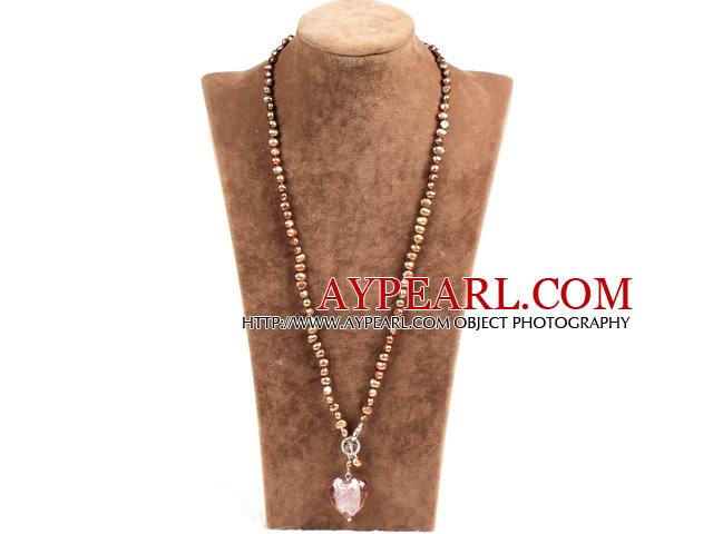 Fashion Natural Brown Freshwater Pearl Colored Glaze Heart Pendant Necklace