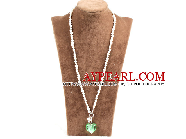 Fashion Natural WhiteFreshwater Pearl Green Colored Glaze Heart Pendant Necklace