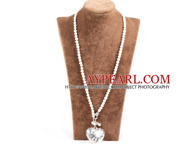 Simple Elegant Natural White Ferskvann Pearl hjerte anheng halskjede legert