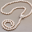 Fashion Style longue 8 -9mm perle d'eau douce collier de perles Fleur Blanc Naturel Shell avec l'agrafe magnétique