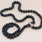 Fashion Long Style 8-9mm Natural Black Freshwater Pearl Beads Necklace With Rhinestone Magnetic Clasp