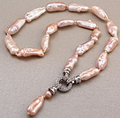 Fashion Natural Pink Irregular Blister Pearl Knotted Pendant Charm Necklace