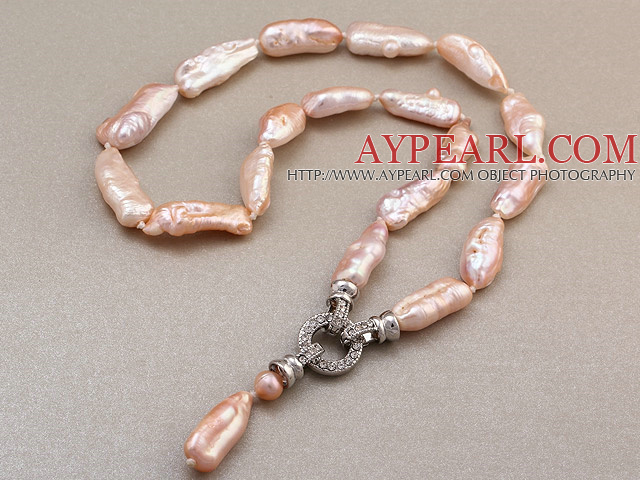 Fashion Natural Pink Irregular Blister Pearl Knotted Pendant Charm Necklace