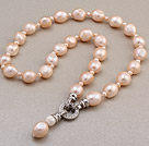 Fashion Natural Pink Baroque Freshwater Pearl Knotted Charm Pendant Necklace