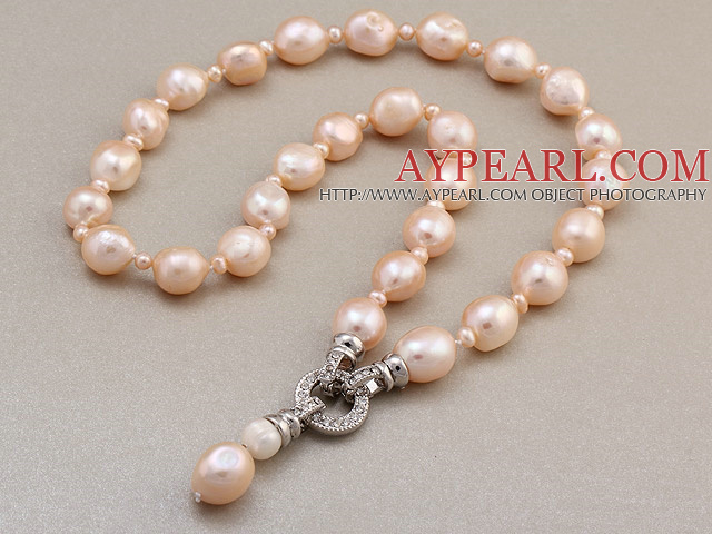 Fashion Natural Pink Baroque Freshwater Pearl Knotted Charm Pendant Necklace