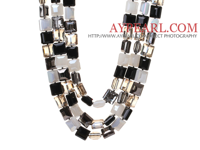 Fashion Tre Strands Square Form Multi Color Crystal pärlor halsband med magnetlås