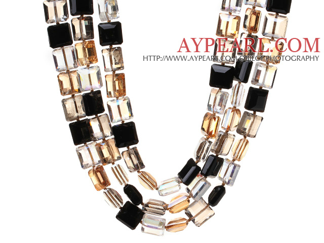 Fashion Tre Strands Square Shape FlerfärggladaCrystal pärlor halsband med magnetlås