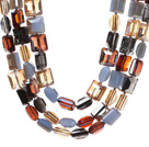 Mode brins carré forme en trois multi coloré collier de perles de cristal avec fermoir magnétique