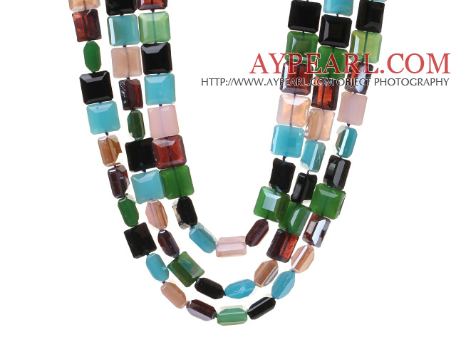 Fashion Three Strands Square Shape Multi Colorful Crystal Beads Necklace