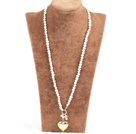 Elegant Simple Natural White Freshwater Pearl Golden Heart Pendant Necklace