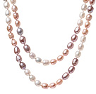 Beautiful Long Design 6-7mm Natural White Pink And Purple Beads Necklace, Sweater Necklace (No Box)