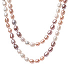 Belle longue Design 6 -7mm blanc naturel rose et le pourpre collier de perles , collier de chandail ( sans boîte)