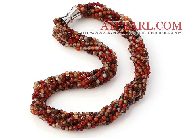 Belle multi brins Twisted 4mm facettes couleurs mélangées Agate collier de perles avec fermoir magnétique