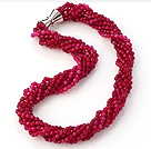 Nice Multi Twisted Strands 4mm Faceted Rose Agate Beads Necklace With Magnetic Clasp
