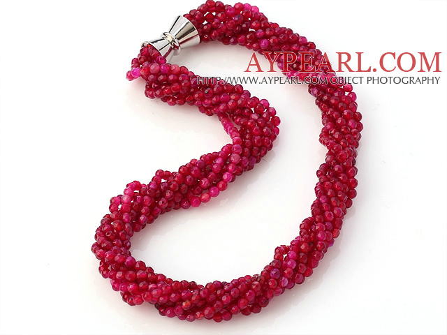 Belle multi brins torsadés 4mm facettes Rose Agate Collier de perles avec fermoir magnétique