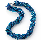 Nice Multi Twisted Strands 4mm Faceted Blue Agate Beads Necklace With Magnetic Clasp